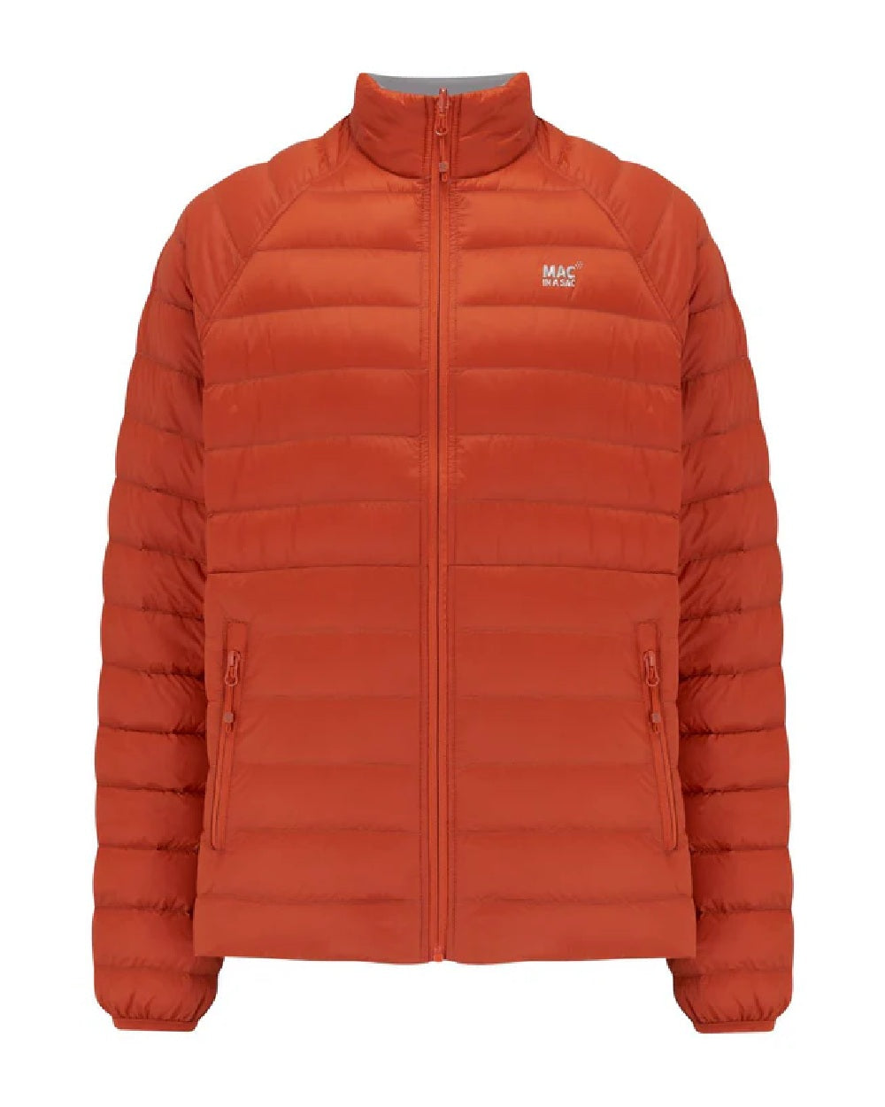 Burnt Orange Grey coloured Mac In A Sac Packable Mens Polar Down Jacket on white background 