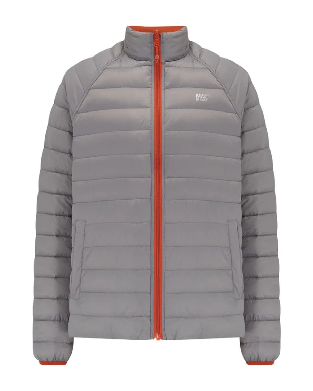 Burnt Orange Grey coloured Mac In A Sac Packable Mens Polar Down Jacket on white background 