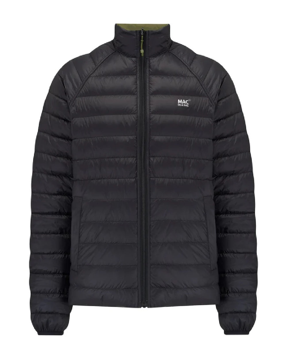 Khaki Black coloured Mac In A Sac Packable Mens Polar Down Jacket on white background 