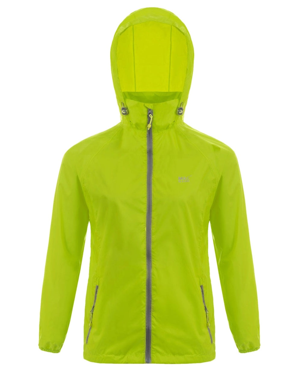 Lime Punch coloured Mac In A Sac Packable Origin Waterproof Jacket on white background 