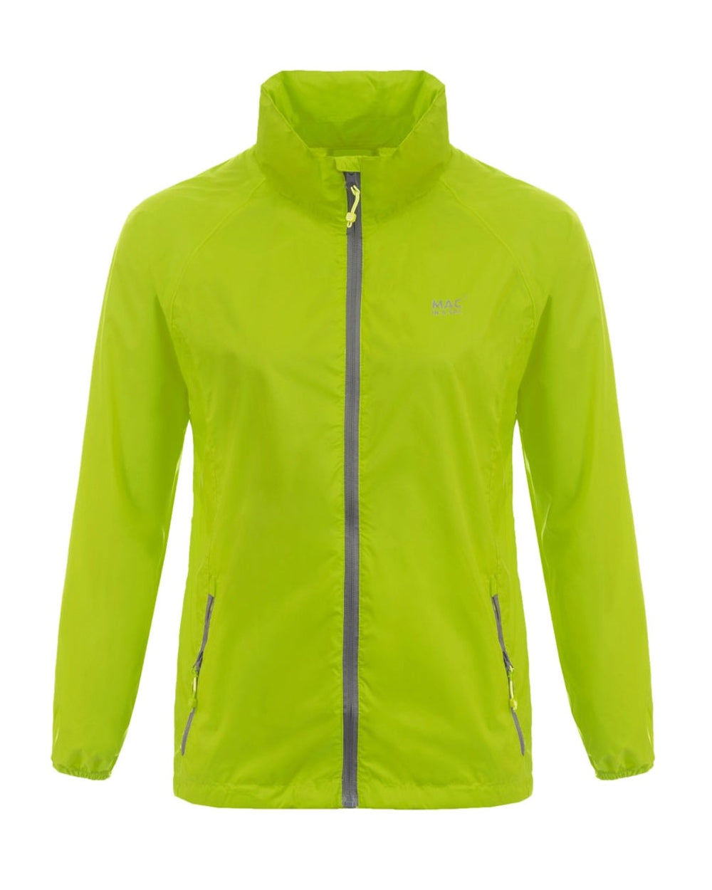 Lime Punch coloured Mac In A Sac Packable Origin Waterproof Jacket on white background 