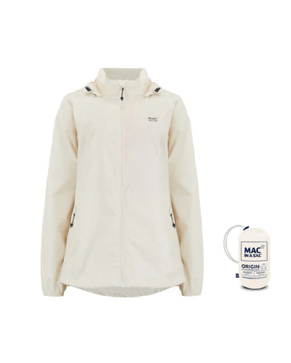 Ivory coloured Mac In A Sac Packable Origin Waterproof Jacket on white background 