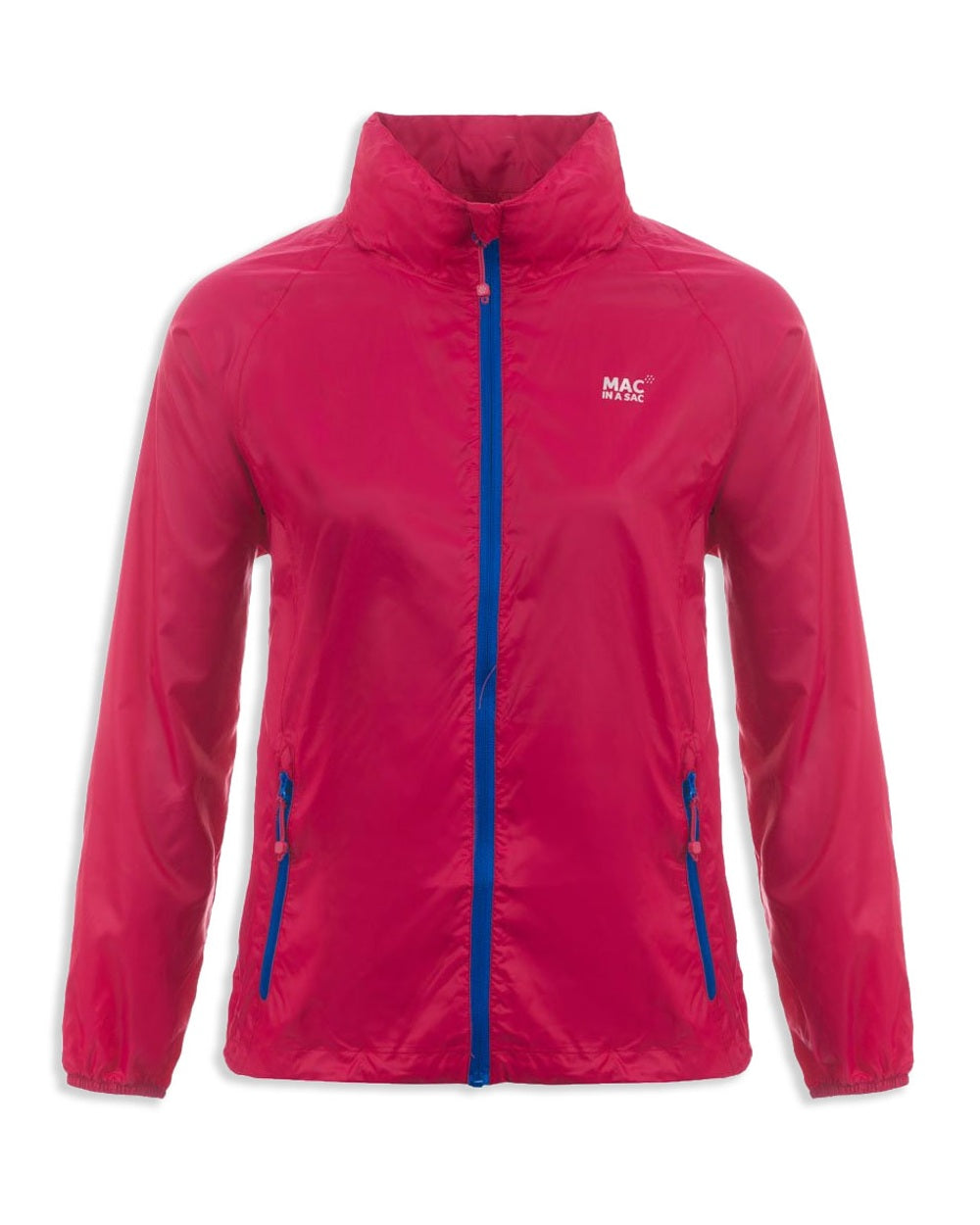 Magenta coloured Mac In A Sac Packable Origin Waterproof Jacket on white background 