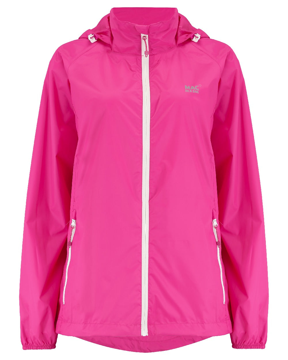 Pink coloured Mac In A Sac Packable Origin Waterproof Jacket on white background 