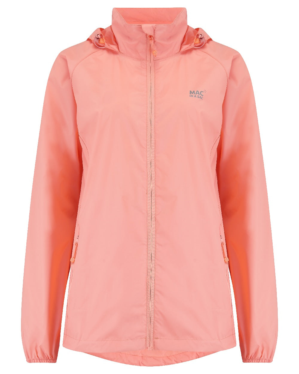 Soft Coral coloured Mac In A Sac Packable Origin Waterproof Jacket on white background 