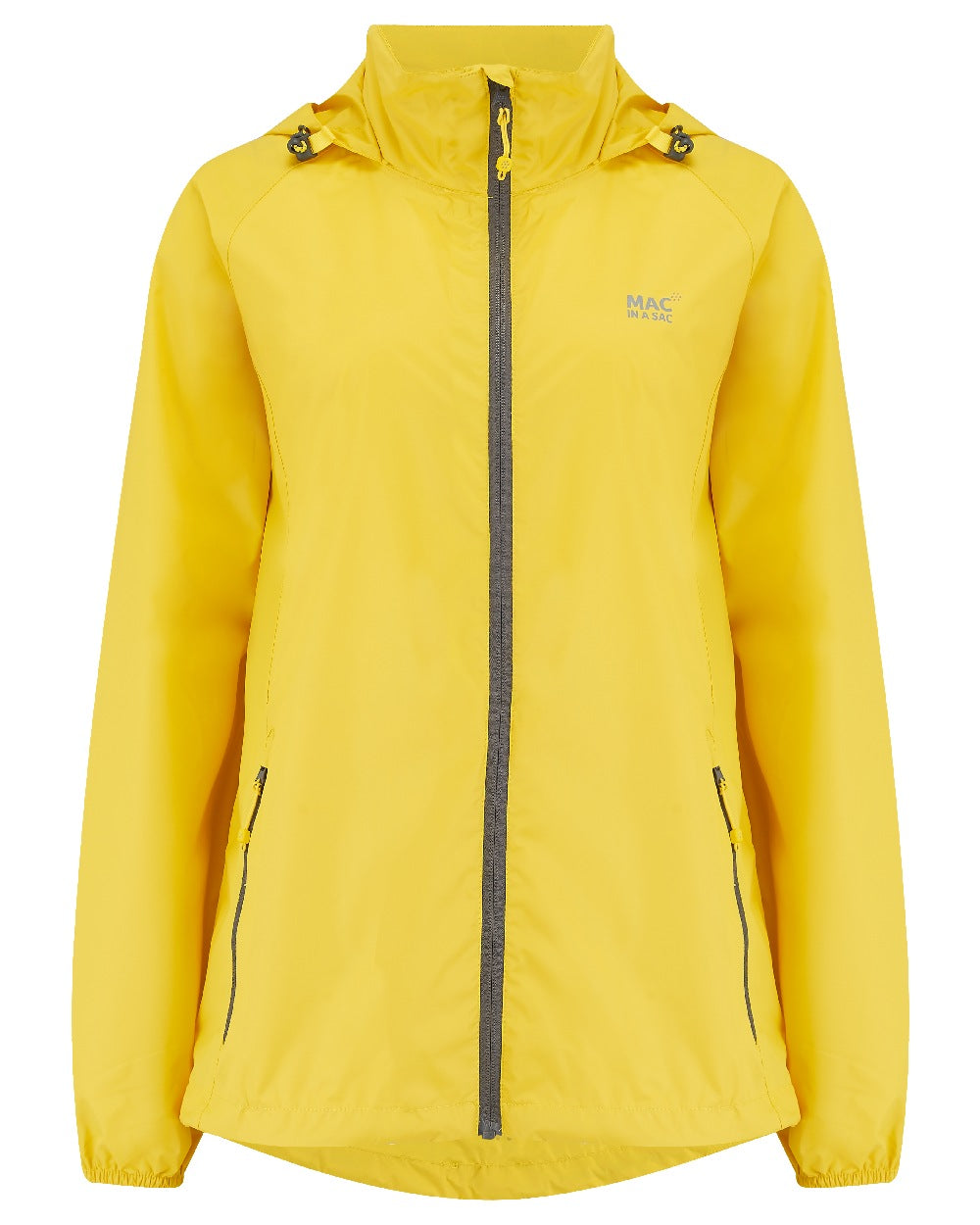 Yellow coloured Mac In A Sac Packable Origin Waterproof Jacket on yellow background 