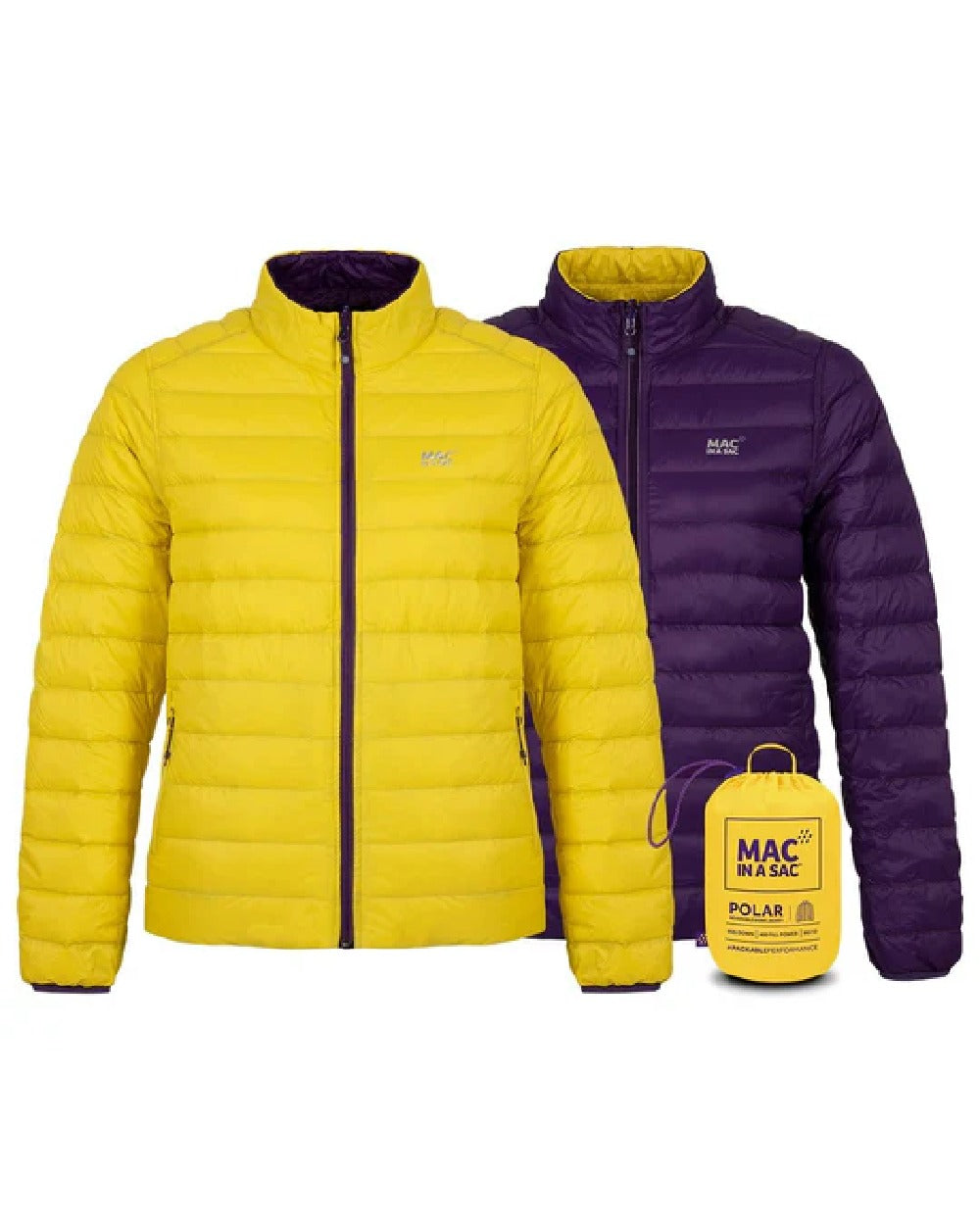 Yellow Grape coloured Mac In A Sac Packable Womens Down Jacket on white background 