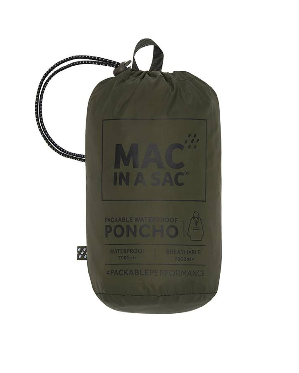 Khaki coloured Mac In A Sac Waterproof Poncho on a white background 