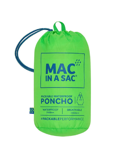 Neon green coloured Mac In A Sac Waterproof Poncho on a white background 