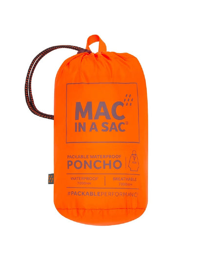 Neon orange coloured Mac In A Sac Waterproof Poncho on a white background 
