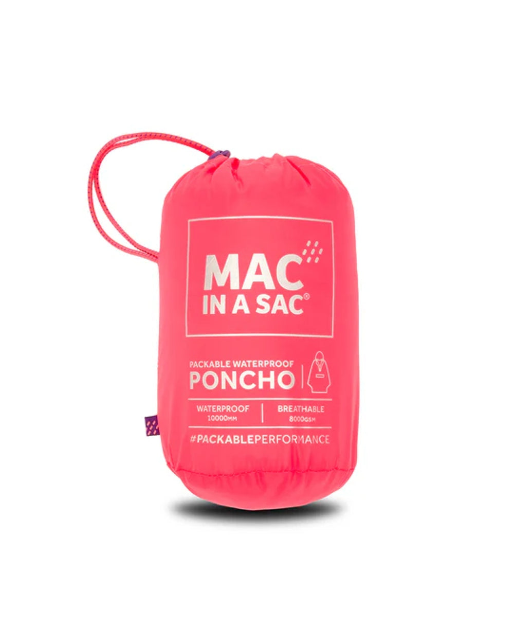 Neon Watermelon coloured Mac In A Sac Waterproof Poncho on a white background 