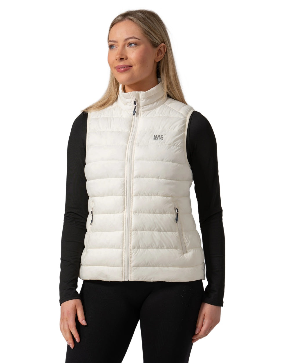 Ivory Coloured Mac In A Sac Womens Synergy Gilet on white background 