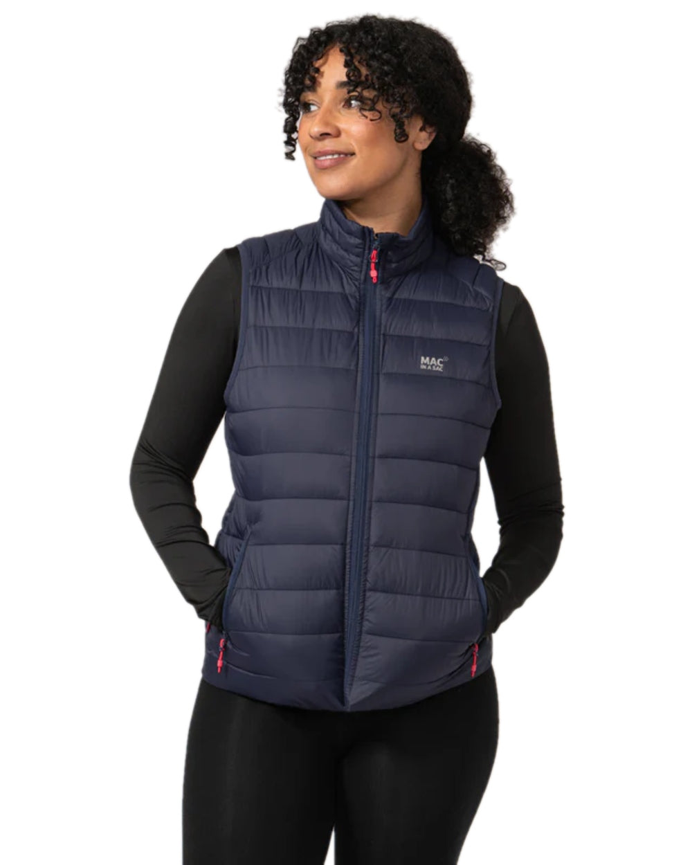 Navy Coloured Mac In A Sac Womens Synergy Gilet on white background 