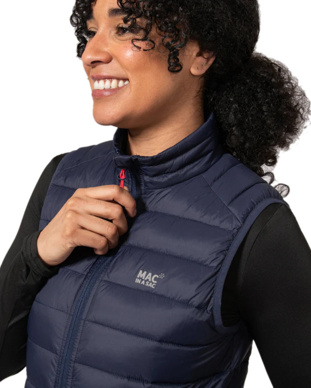 Navy Coloured Mac In A Sac Womens Synergy Gilet on white background 