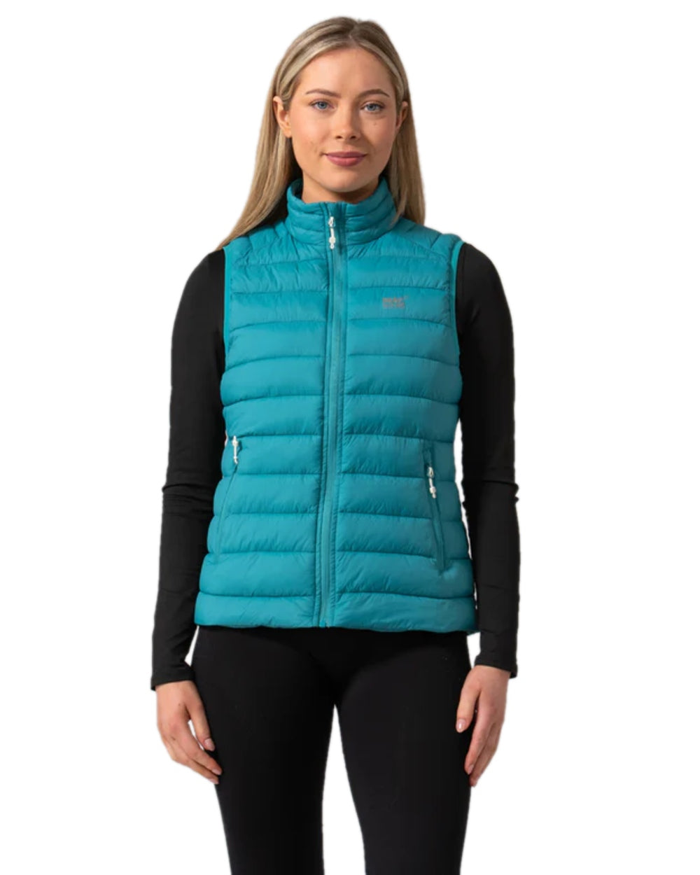 Soft Teal Coloured Mac In A Sac Womens Synergy Gilet on white background 