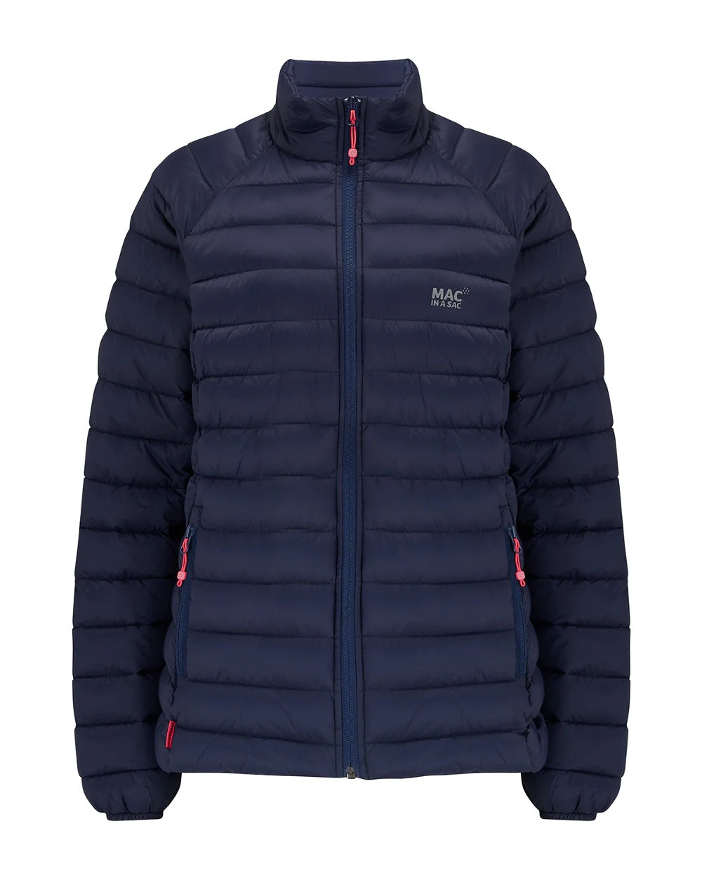 Navy coloured Mac In A Sac Womens Synergy Jacket on white background 