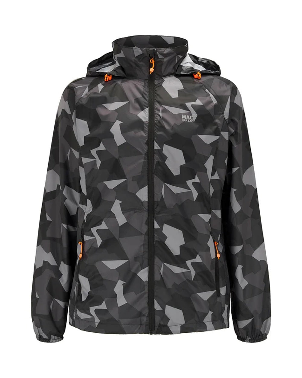 Black Camo coloured Mac In A Sac Packable Origin Camo Waterproof Jacket on white background 