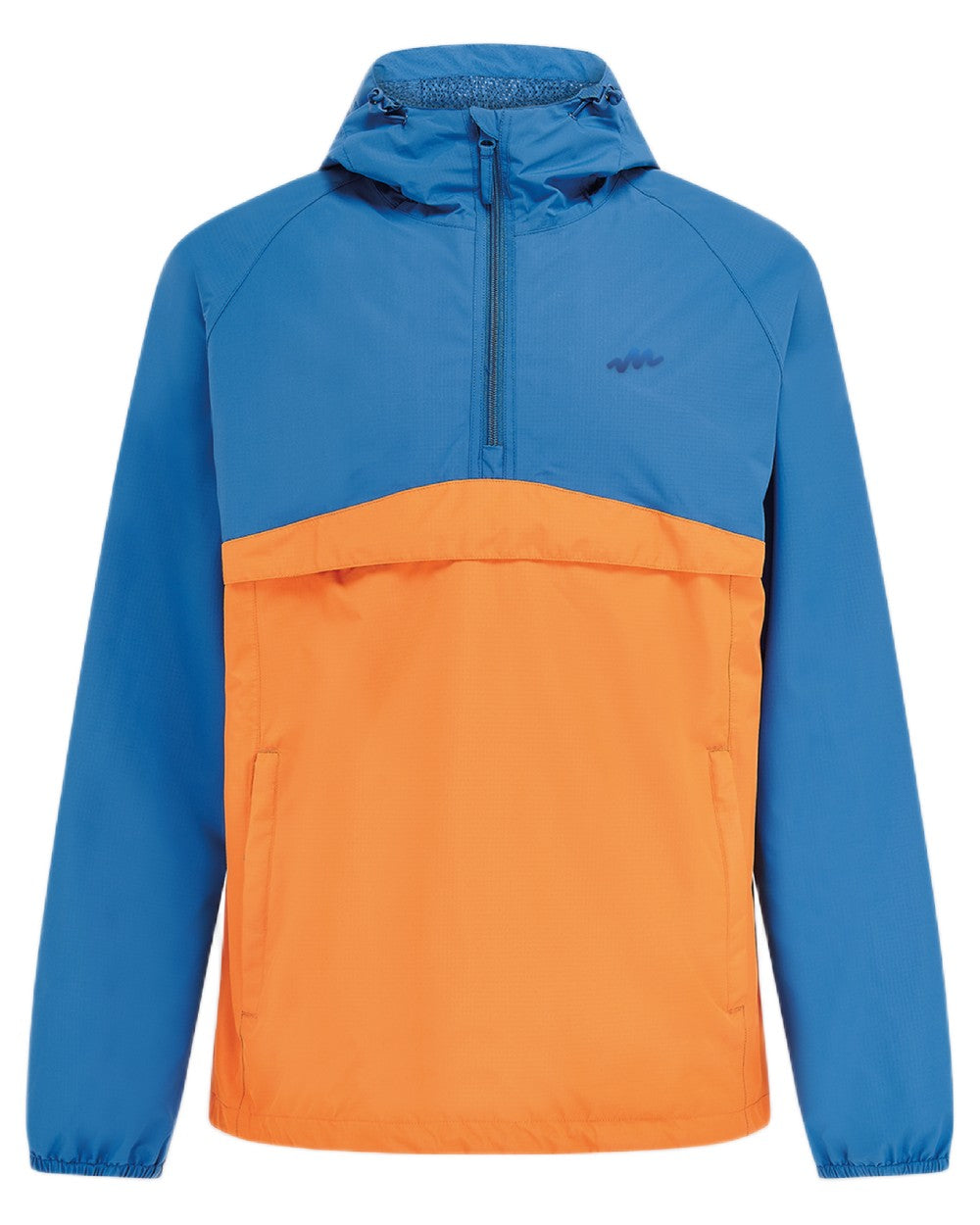 Blue Burnt Orange coloured Mac In A Sac Nomad Waterproof Half Zip Jacket on white background 