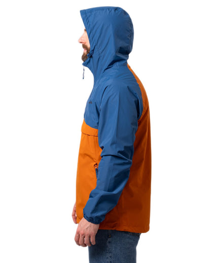 Blue Burnt Orange coloured Mac In A Sac Nomad Waterproof Half Zip Jacket on white background 