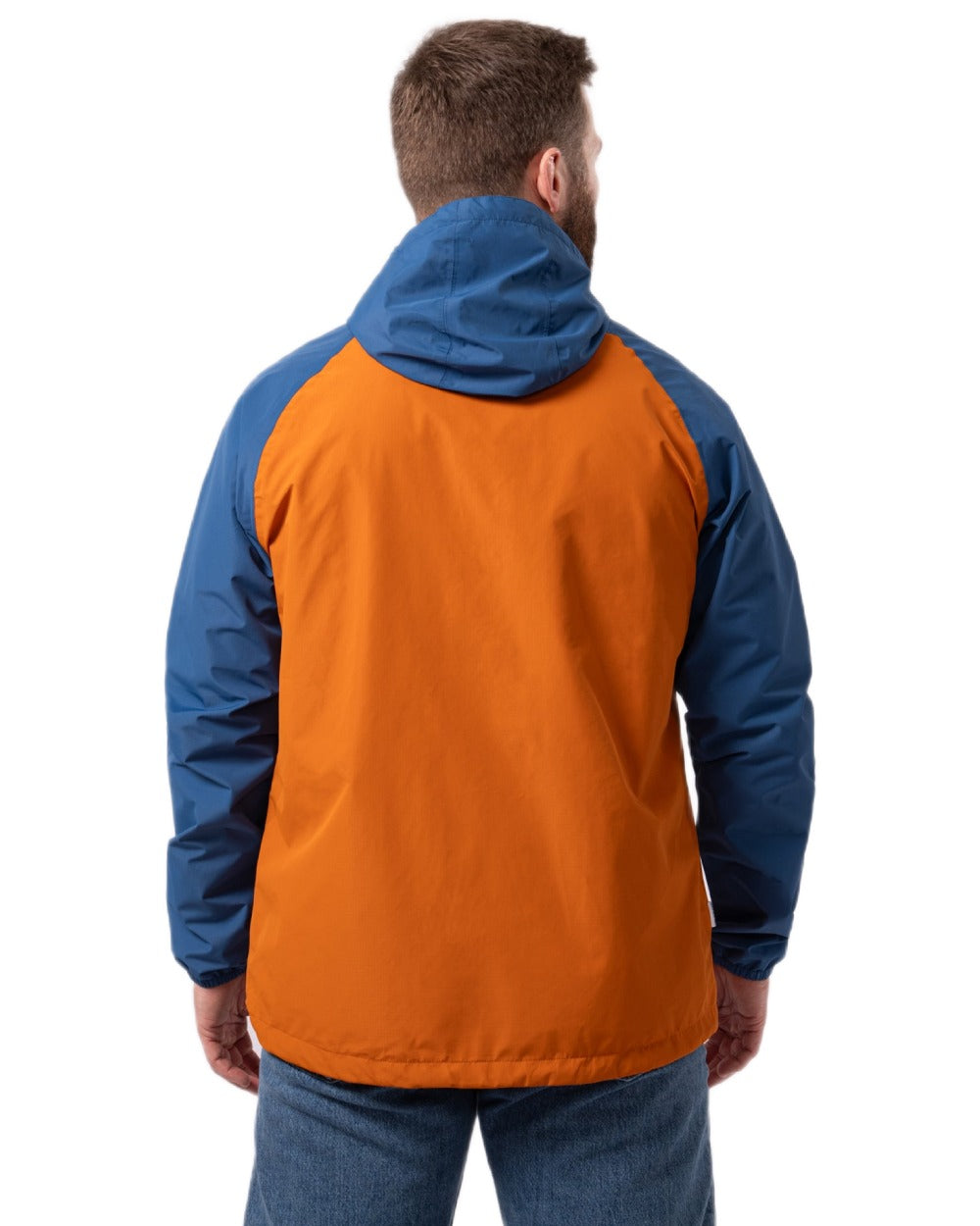 Blue Burnt Orange coloured Mac In A Sac Nomad Waterproof Half Zip Jacket on white background 
