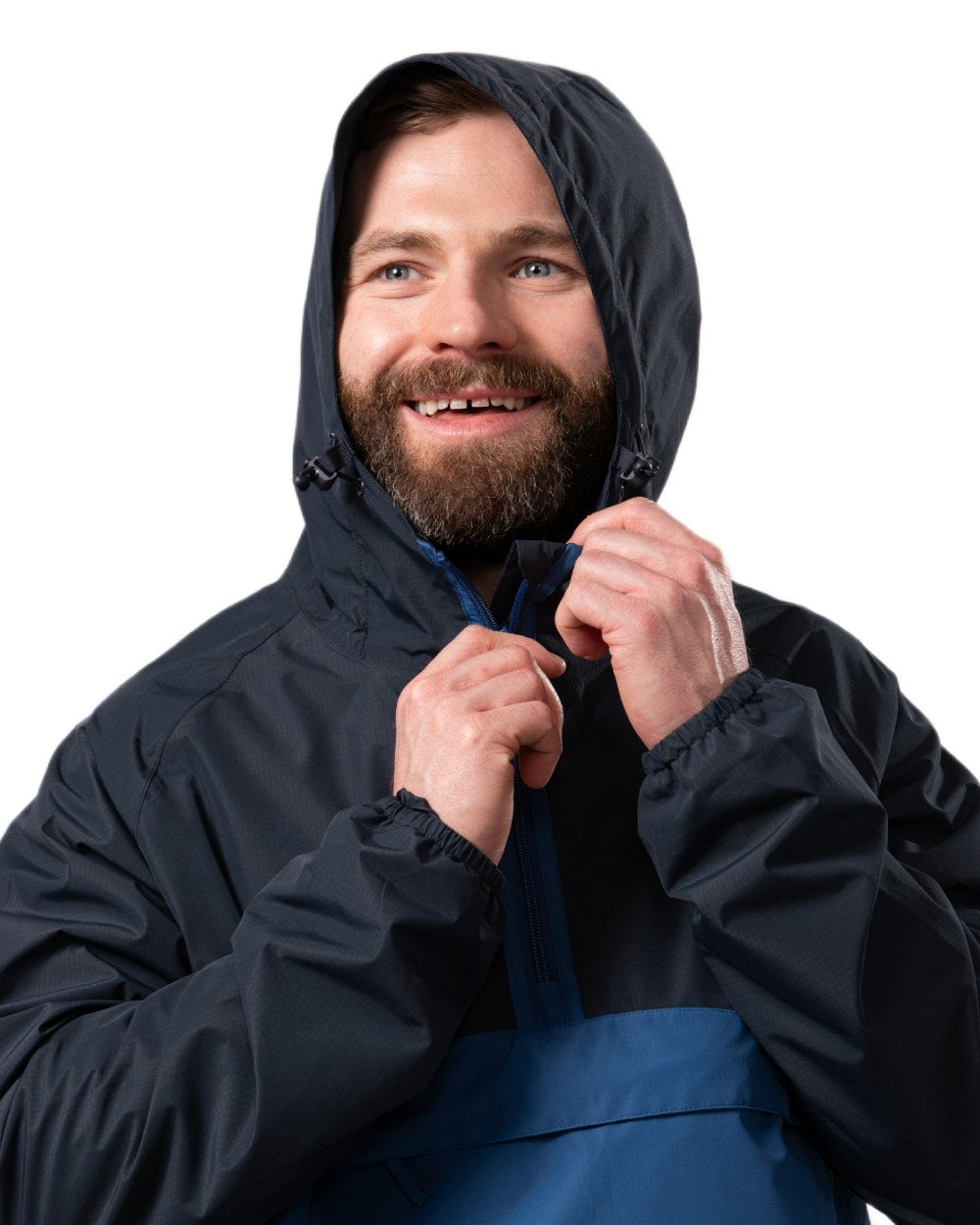 Navy Blue coloured Mac In A Sac Nomad Waterproof Half Zip Jacket on white background 