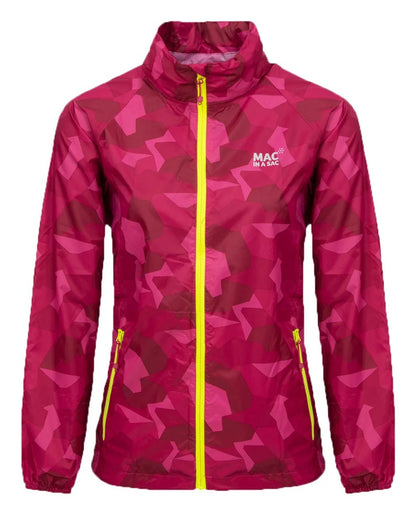 Pink Camo coloured Mac In A Sac Packable Origin Camo Waterproof Jacket on white background 