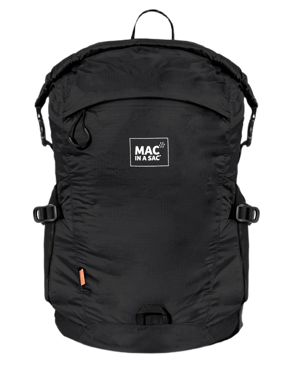 Jet Black coloured Mac In A Sac Travelite Packable Waterproof Backpack on white background 