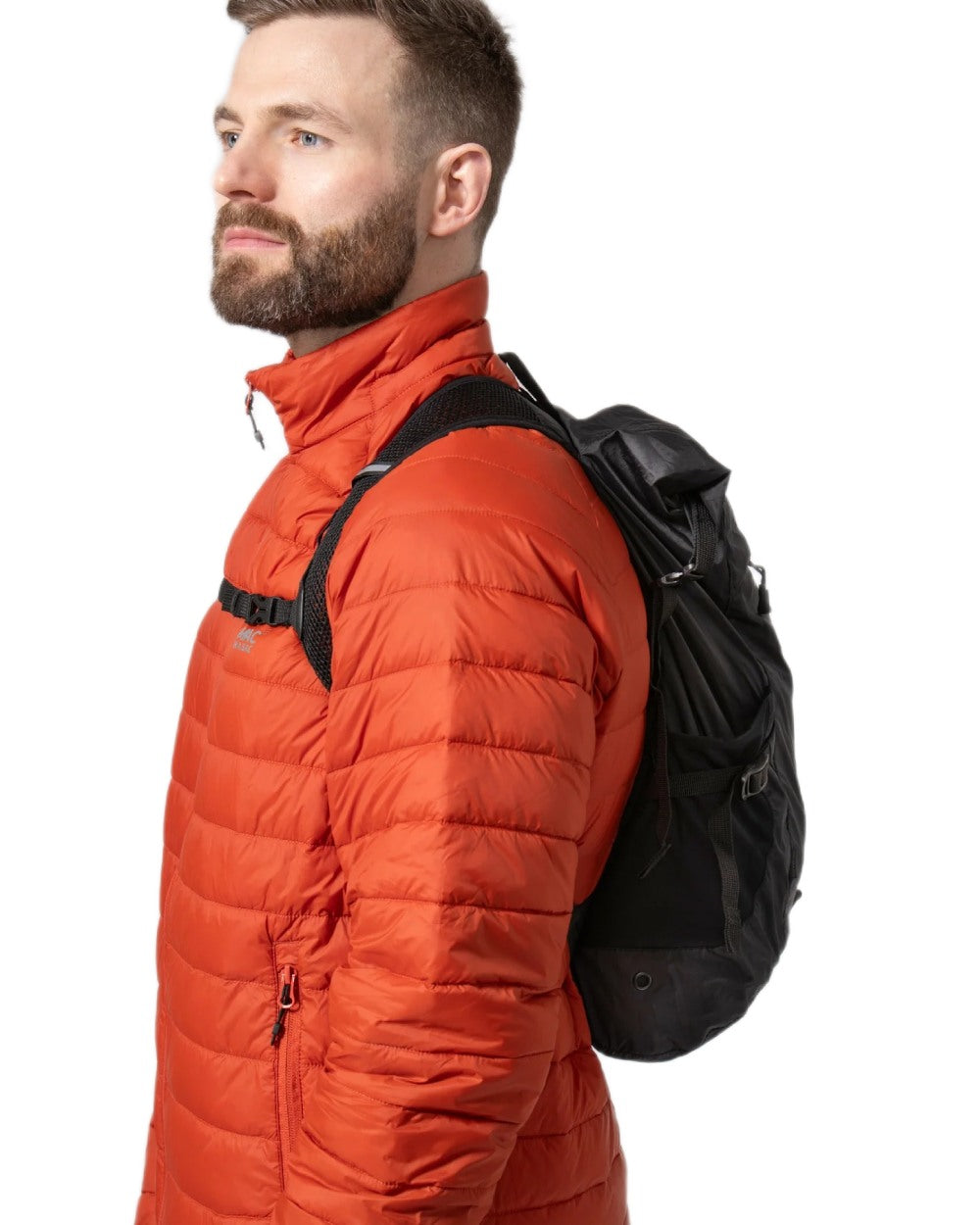 Jet Black coloured Mac In A Sac Travelite Packable Waterproof Backpack on white background 