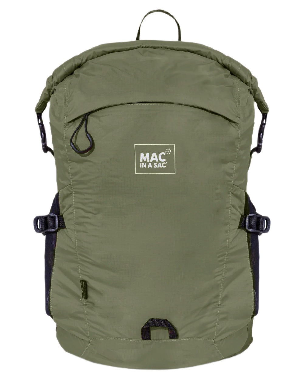 Khaki coloured Mac In A Sac Travelite Packable Waterproof Backpack on white background 