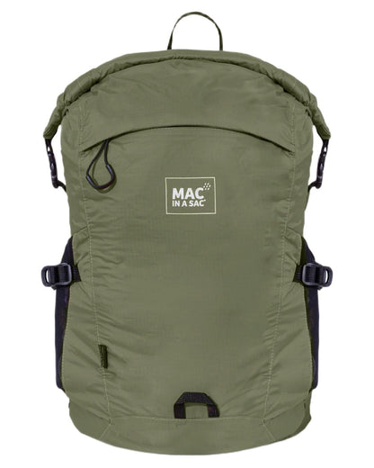 Khaki coloured Mac In A Sac Travelite Packable Waterproof Backpack on white background 