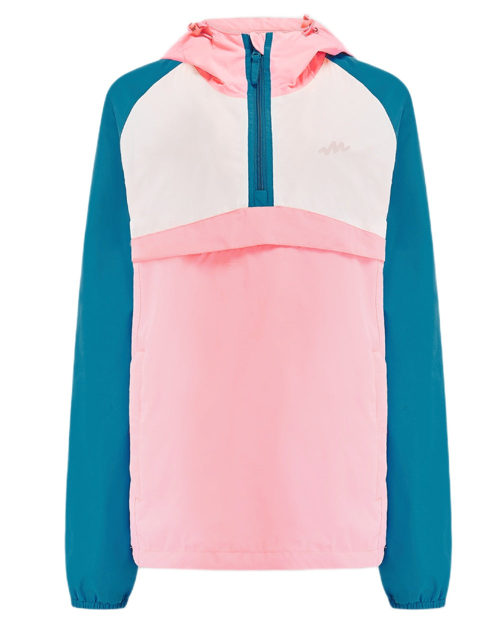 Teal Pink coloured Mac In A Sac Womens Nomad Waterproof Half Zip Jacket on white background 
