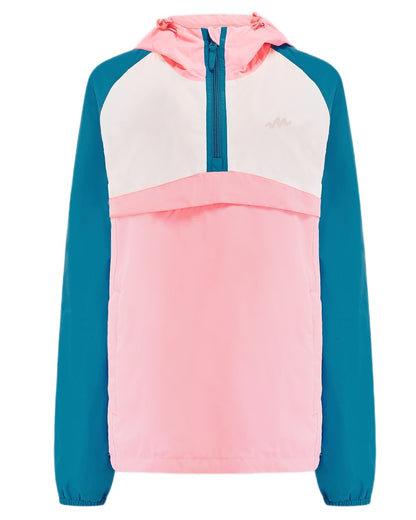 Teal Pink coloured Mac In A Sac Womens Nomad Waterproof Half Zip Jacket on white background 