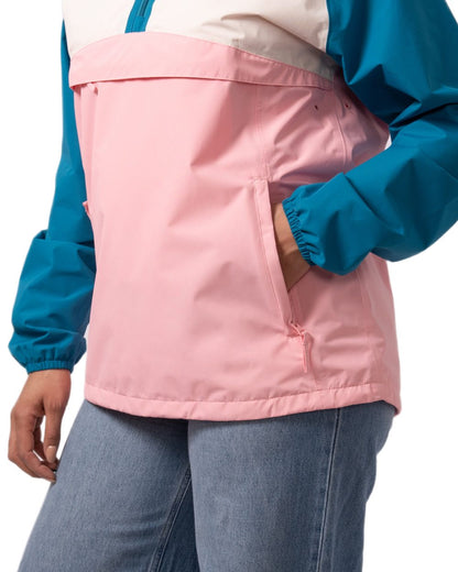 Teal Pink coloured Mac In A Sac Womens Nomad Waterproof Half Zip Jacket on white background 