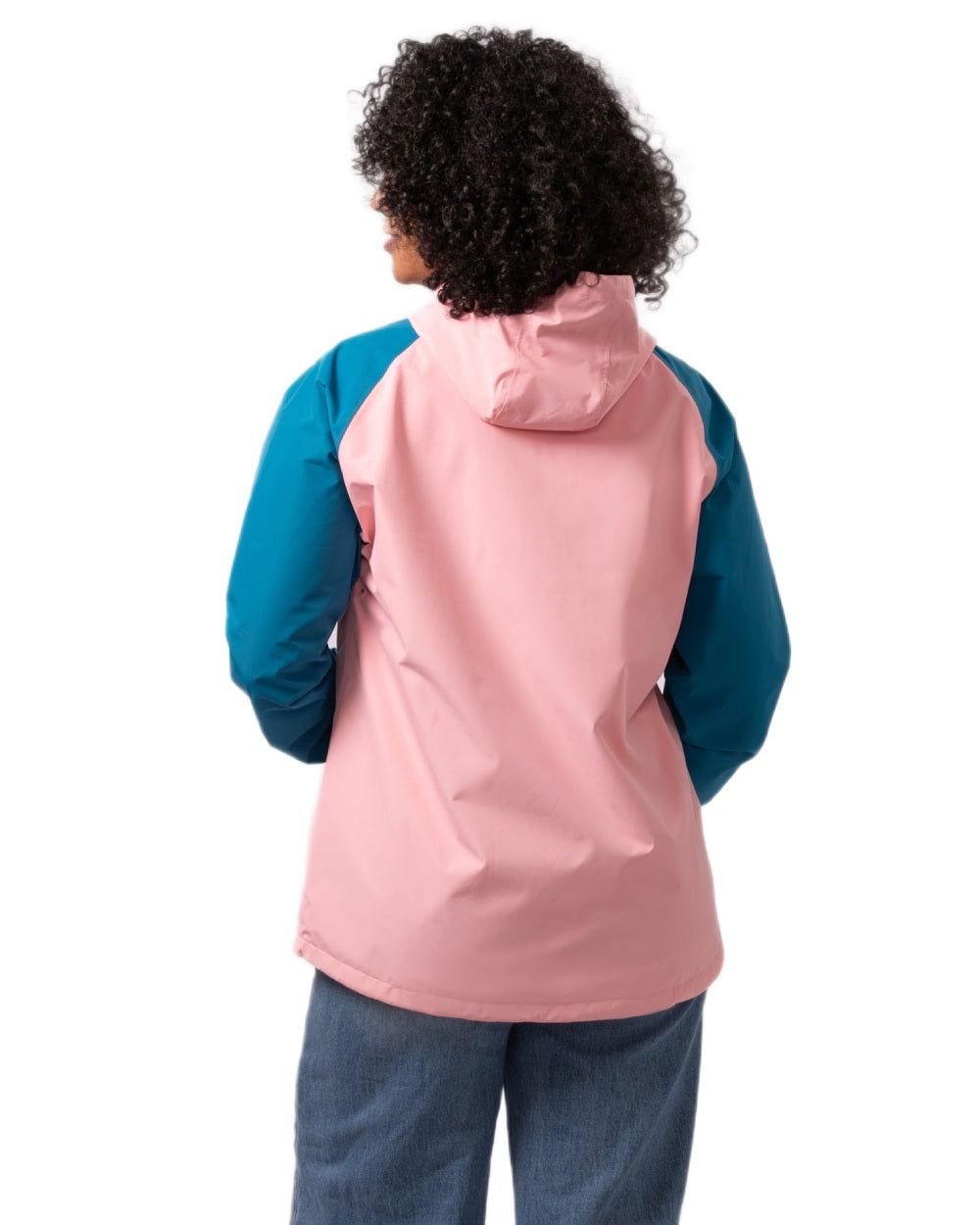 Teal Pink coloured Mac In A Sac Womens Nomad Waterproof Half Zip Jacket on white background 
