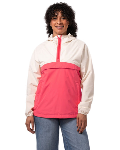 Ivory Poppy coloured Mac In A Sac Womens Nomad Waterproof Half Zip Jacket on white background 