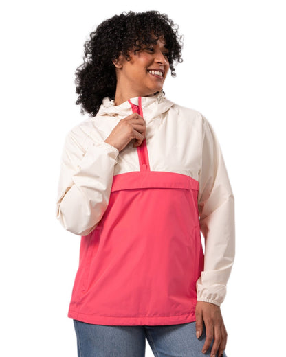 Ivory Poppy coloured Mac In A Sac Womens Nomad Waterproof Half Zip Jacket on white background 