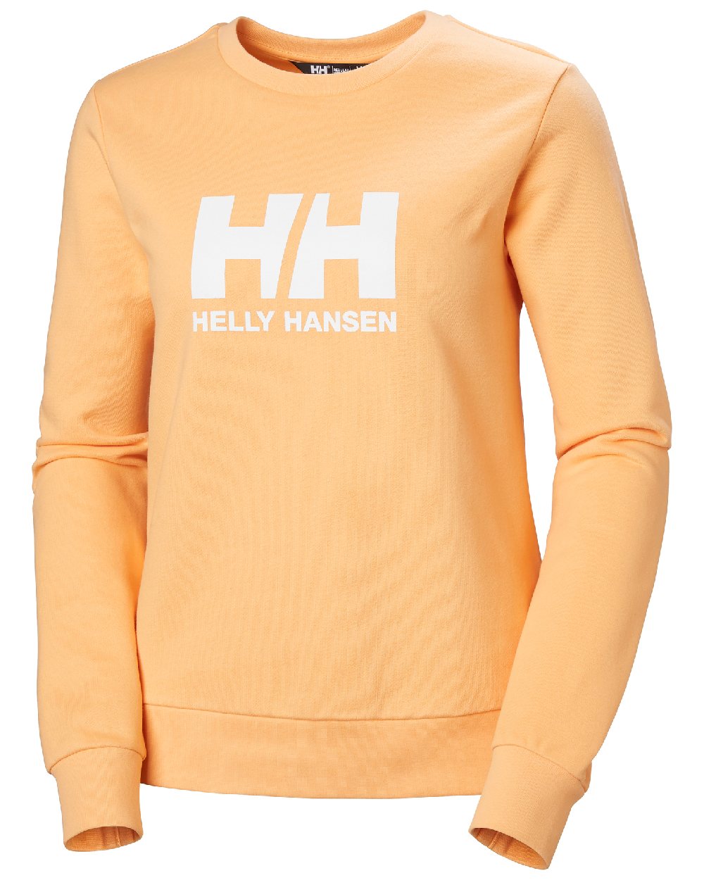 Miami Peach coloured Helly Hansen Womens Logo Crew Sheatshirt 2.0 on a white background 