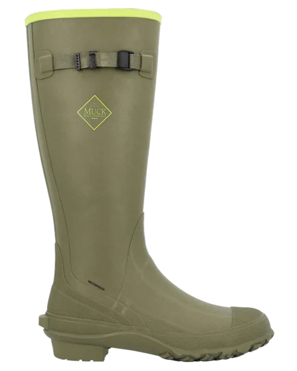 Olive Lime Green Coloured Muck Boots Harvester Tall Boots on white background 