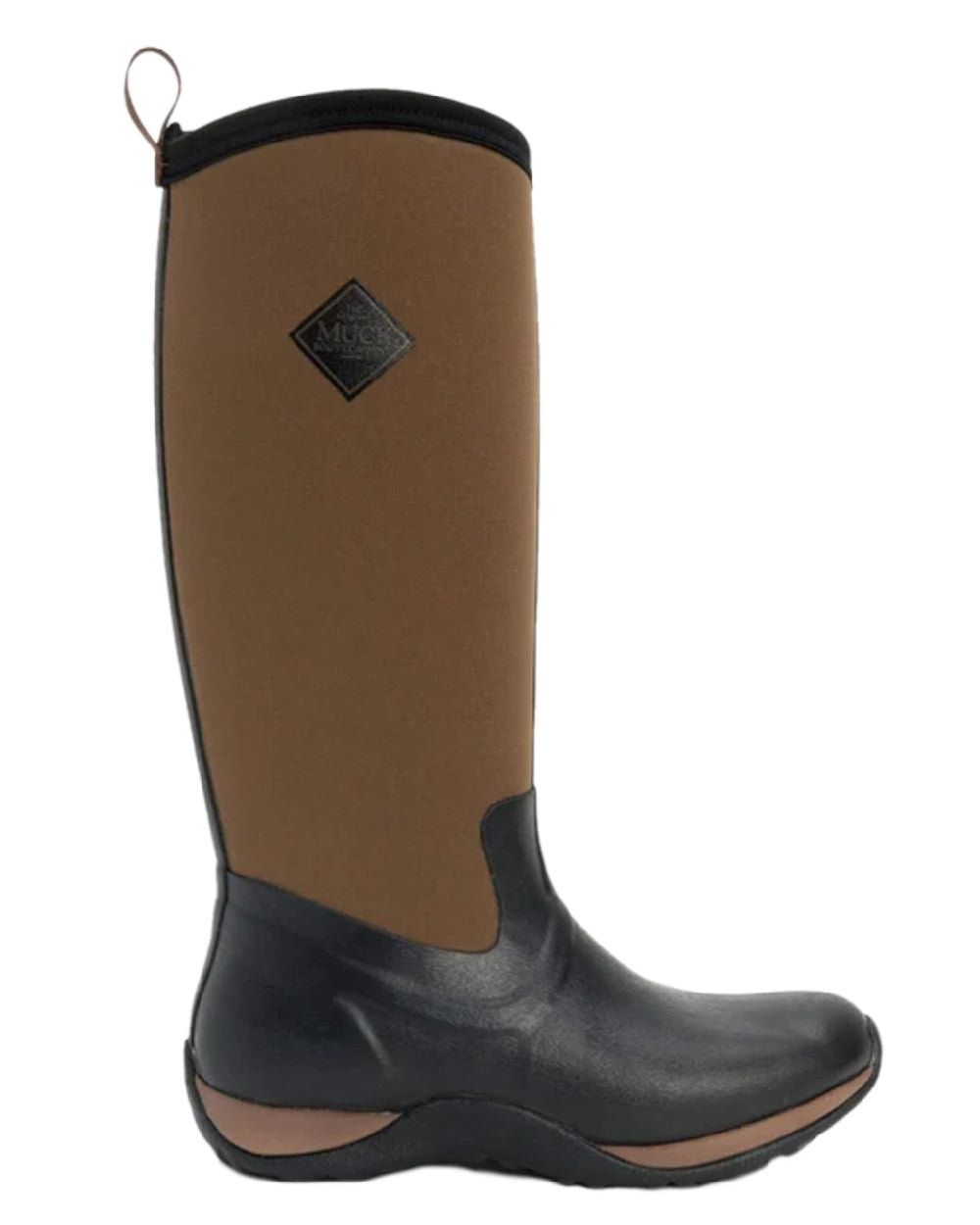 Black Tan Coloured Muck Boots Womens Arctic Adventure Tall Boots on white background 