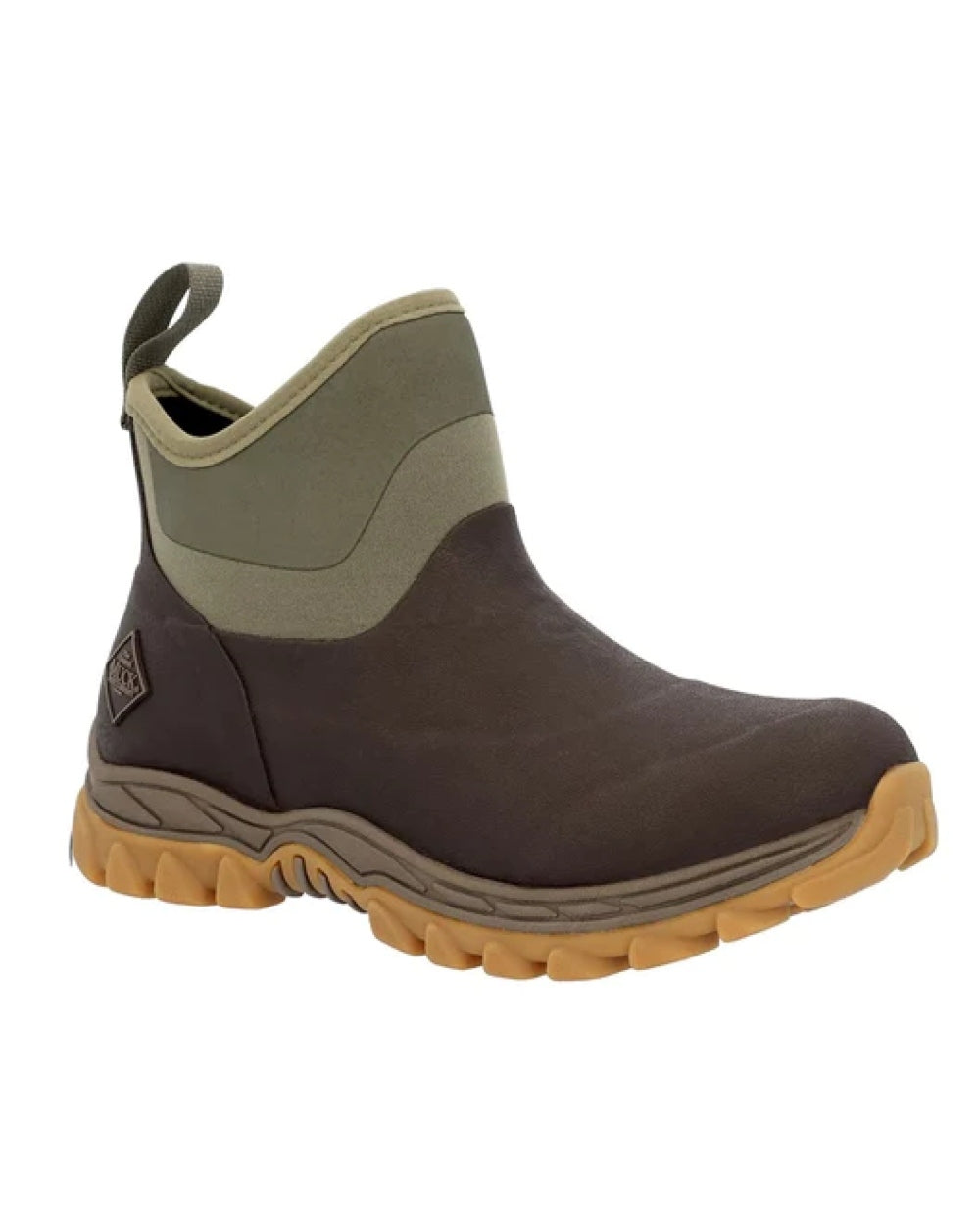 Dark Brown Olive Coloured Muck Boots Womens Arctic Sport II Ankle Boots on white background 
