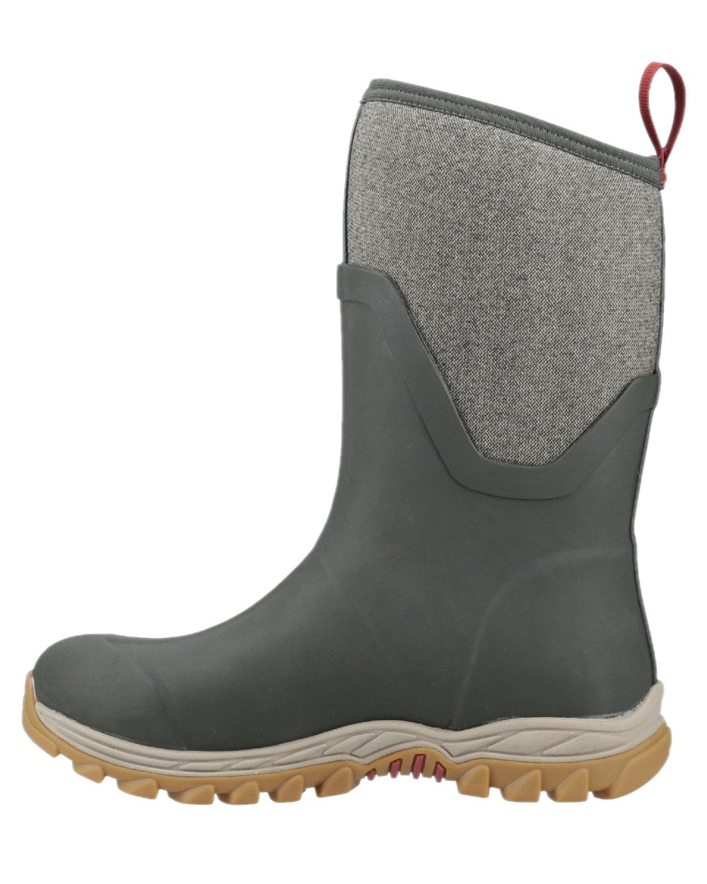 Olive Herringbone Print Coloured Muck Boots Womens Arctic Sport II Mid Wellingtons on white background 
