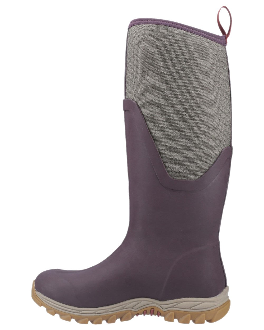 Wine Herringbone Print Coloured Muck Boots Womens Arctic Sport II Tall Wellingtons on white background 
