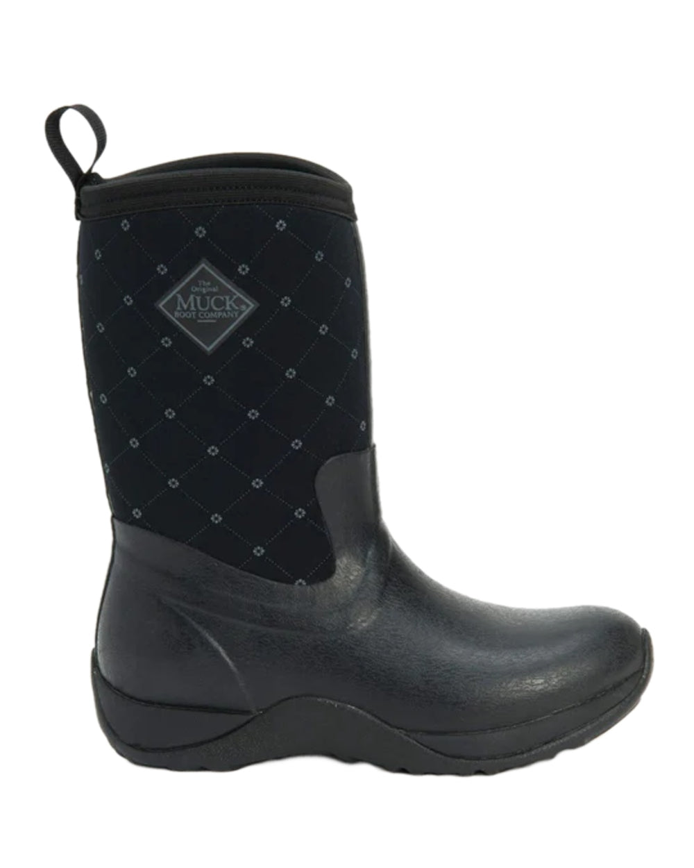 Black Castlerock Print Coloured Muck Boots Womens Arctic Weekend Mid Wellingtons on white background 