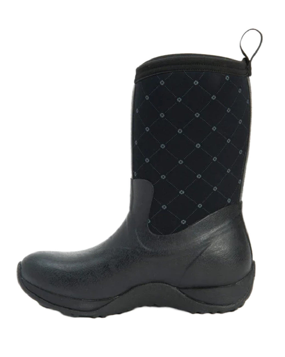 Black Castlerock Print Coloured Muck Boots Womens Arctic Weekend Mid Wellingtons on white background 