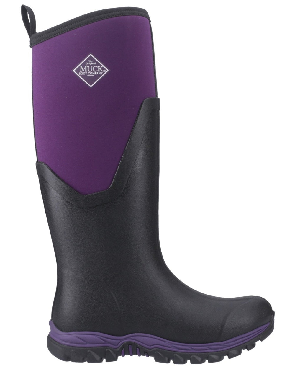 Black Acai coloured Muck Boots Womens Artic Sport II Tall Wellingtons on White background 