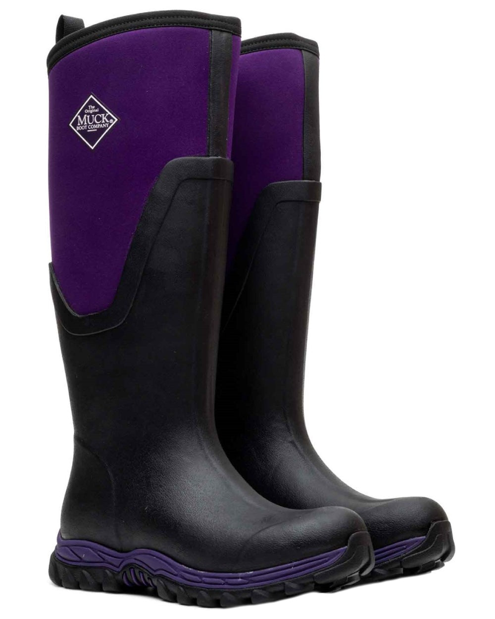 Black Acai coloured Muck Boots Womens Artic Sport II Tall Wellingtons on White background 