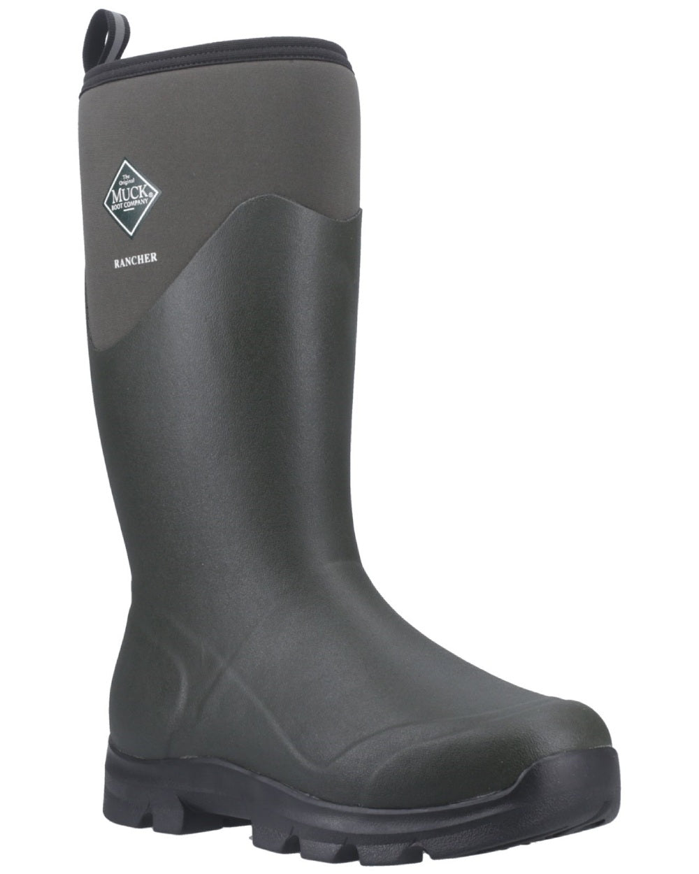 Olive coloured Muck Boots Mens Muck Rancher Tall Boots on white background 
