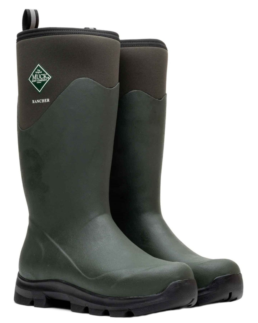 Olive coloured Muck Boots Mens Muck Rancher Tall Boots on white background 