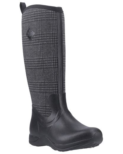 Black Plaid Coloured Muck Boots Womens Arctic Adventure Tall Boots on white background 