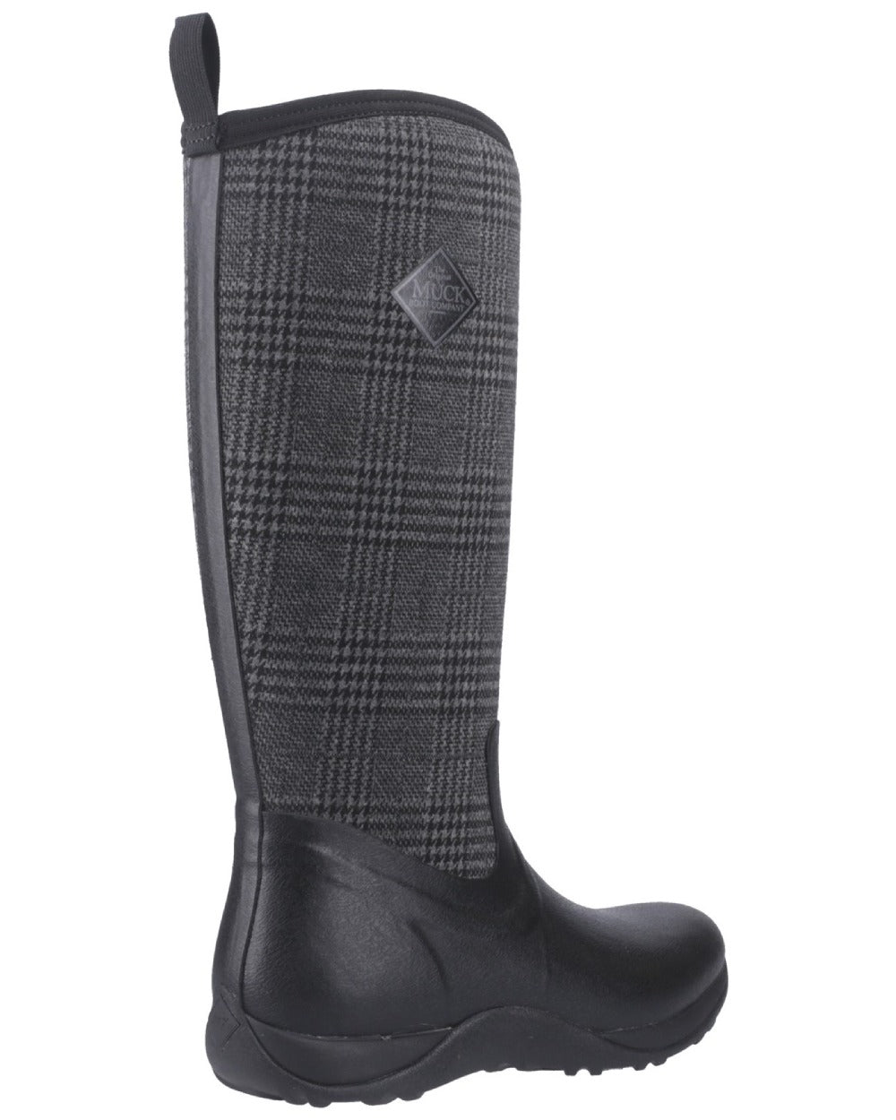 Black Plaid Coloured Muck Boots Womens Arctic Adventure Tall Boots on white background 